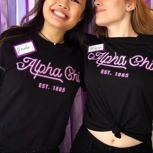 Alpha Chi Omega neon script fitted tee
